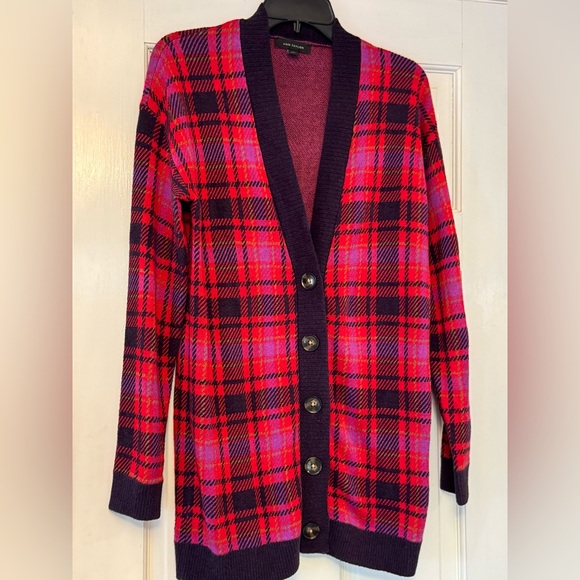 Ann Taylor Sweaters - Ann Taylor Vibrant Plaid Button-Up Cardigan